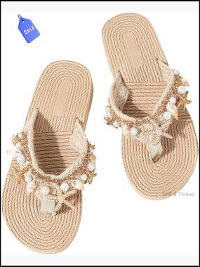 Seashell Starfish Beach Flip Flops Flat Sandals Open Toe Boho